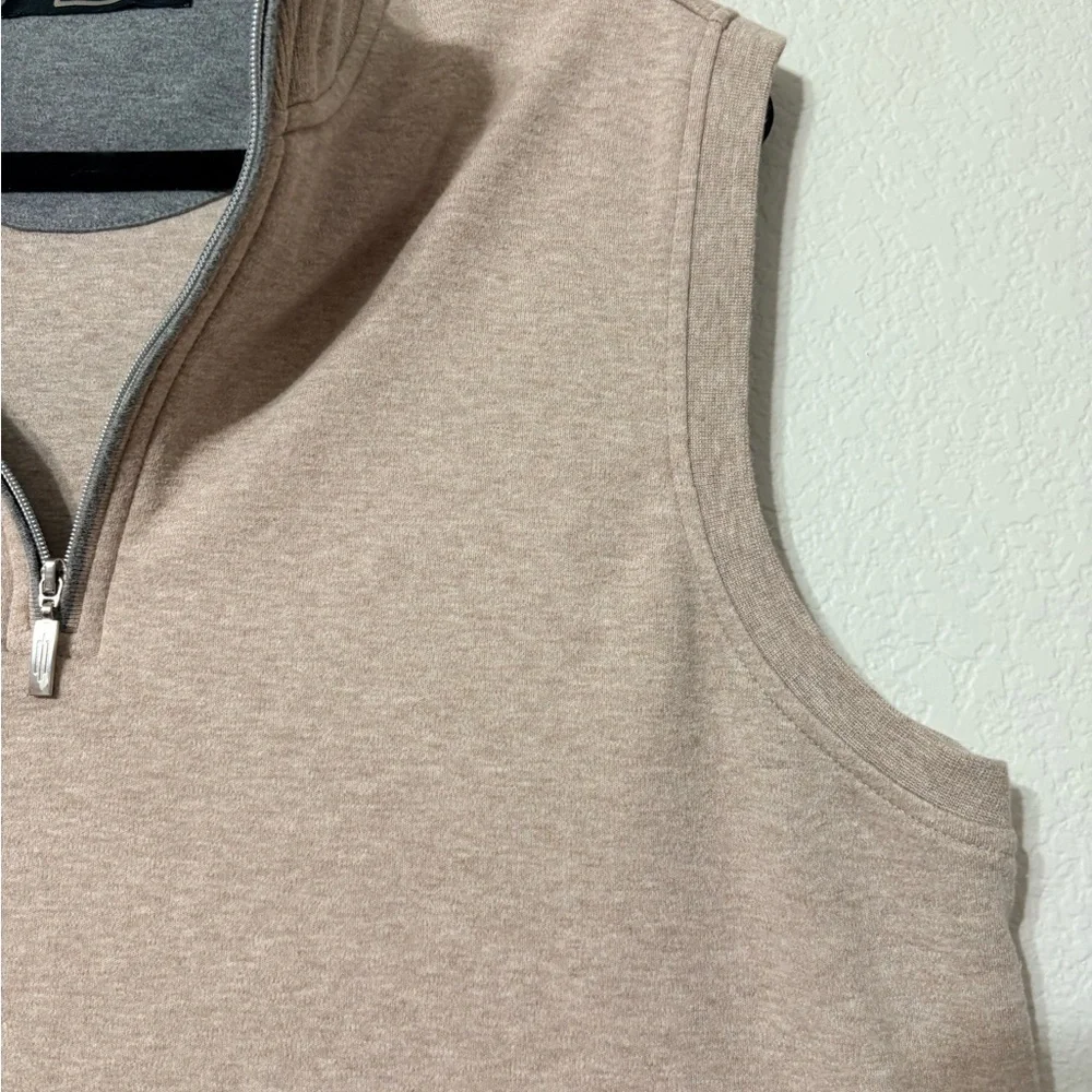 Men's Carnoustie Tan 1/4 Zip Pull Over Golf Casual Cotton Sweater Vest Gray Trim